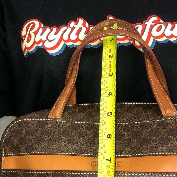 CELINE Macadam Blason Triumph Dark Brown Hand Bag Leather Stripes Authentic - Picture 13 of 17